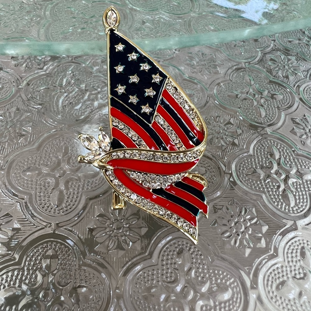 American flag pin with rhinestones